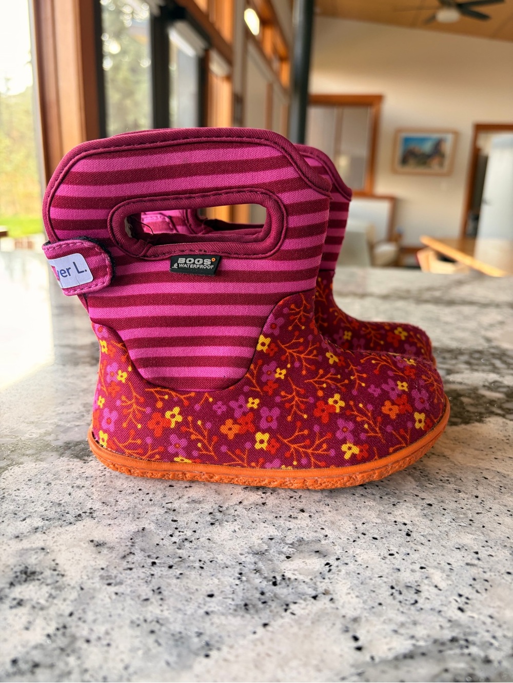 Bogs Kids Pink & Orange Floral Pull-On Insulated Boot